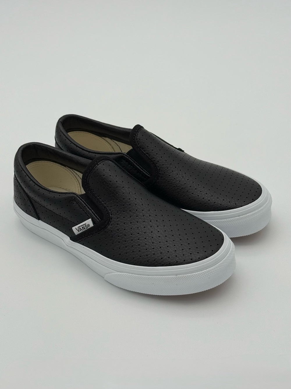Customs Vans Slip-On Kids Black Perforated Leather Size 3